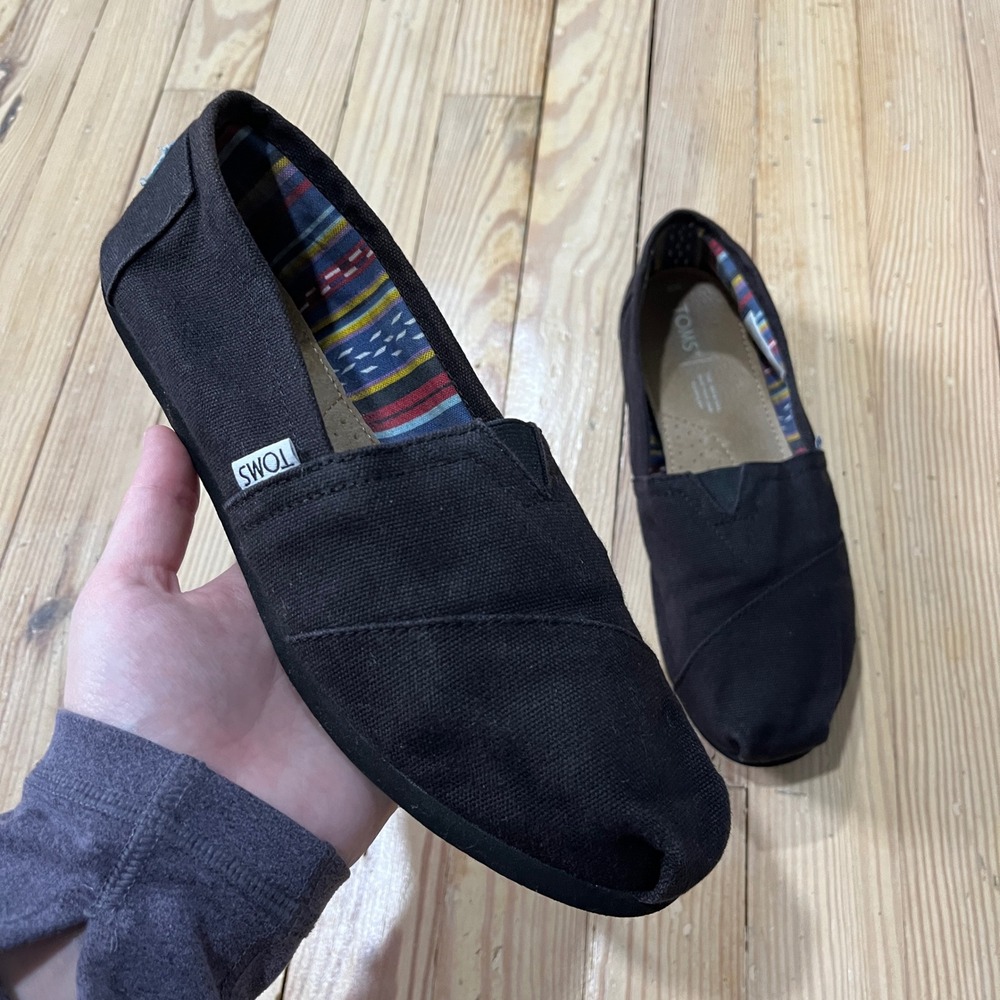 TOMS Alpargata Slip On Shoes Womens Size 9 Black Canvas Classic Flats Comfort
